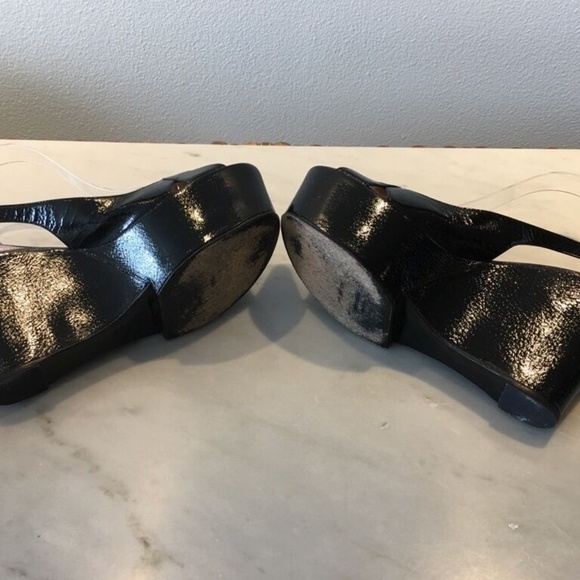 SERGIO ROSSI PLATFORM BLACK PATENT LEATHER SANDALS SZ 38 - Picture 3 of 5